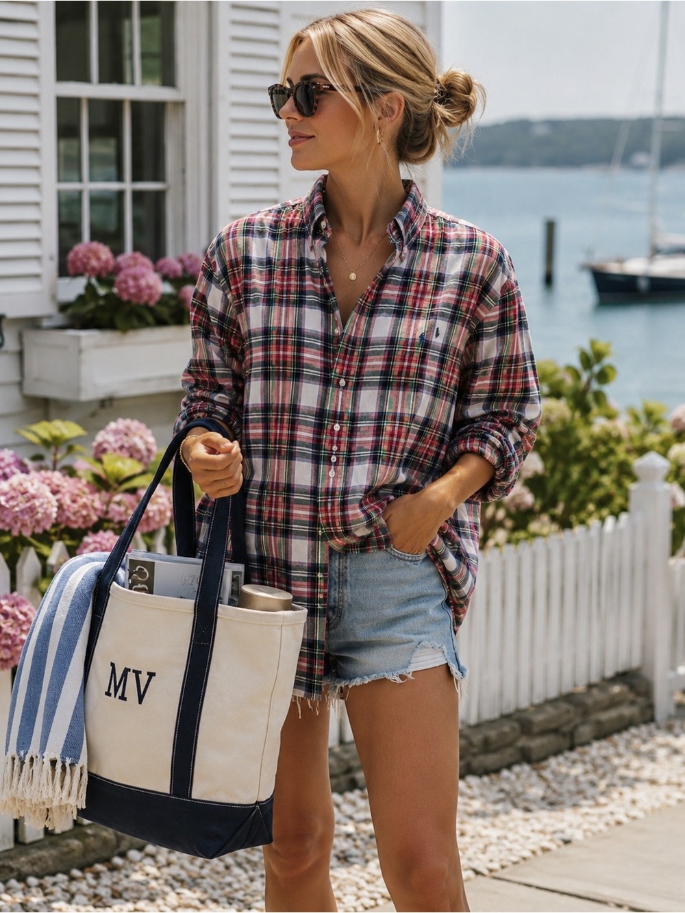 Ralph Lauren Red, Navy & White Plaid Button-Down Shirt